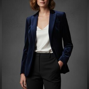 Luxe Navy Blue Velvet Blazer - Single Button - Size Medium